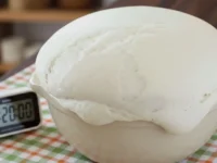 impasto pizza lievitato velocemente nella ciotola con timer digitale