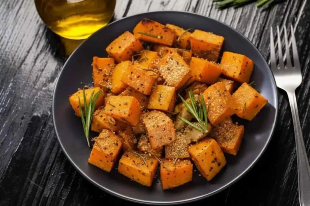 piatto nero con dentro zucca sabbiosa