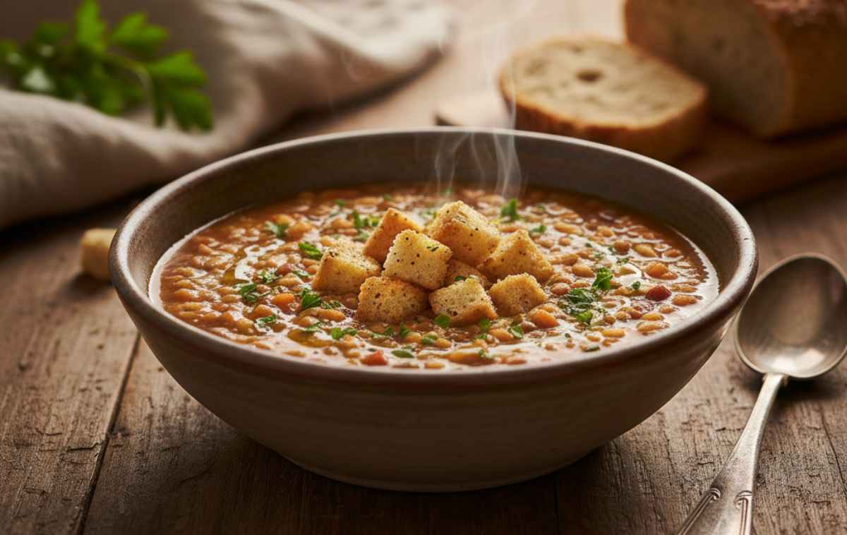 Assaggiate e regolate di sale e pepe: se desiderate una consistenza più cremosa e vellutata, potete frullare una parte dei legumi con un frullatore ad immersione. Servite la zuppa calda, guarnita con prezzemolo fresco tritato e, se vi piace, anche con dei crostini di pane tostato.