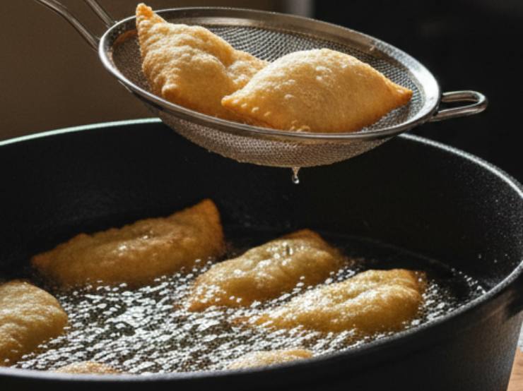 Scaldate l’olio di semi a 170/175 gradi, immergete poche bugie alla volta e quando saranno dorate da un lato e piene di bolle, giratele. Scolate su carta assorbente e spolverizzate con zucchero a velo solo quando saranno tiepide: gustatele!