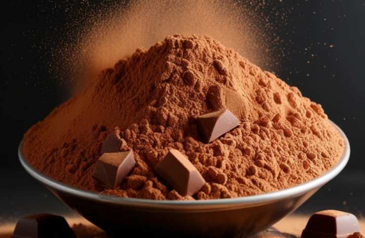 Creiamo un cratere al centro e al suo interno riversiamo i tuorli e setacciamo sia lo zucchero a velo che il cacao amaro;