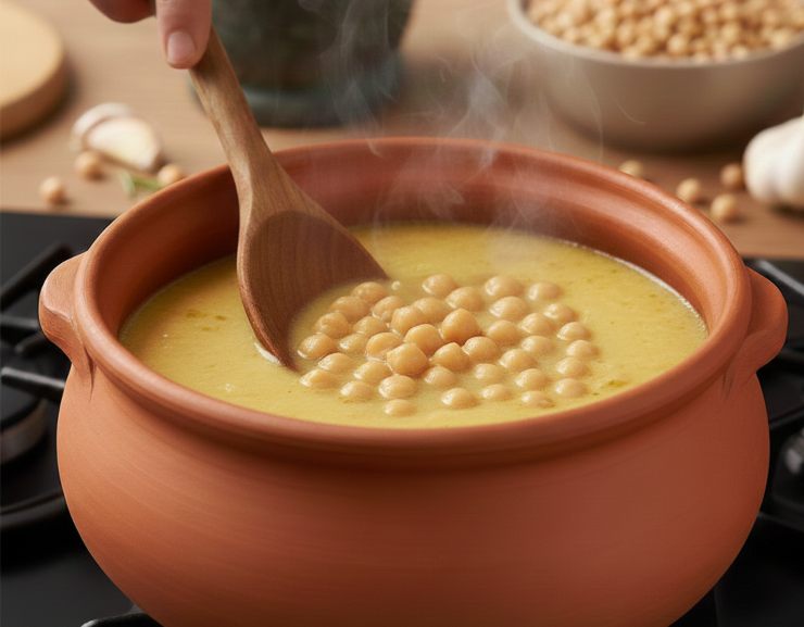 Accendete e lasciate sobbollire a fuoco bassissimo per circa 20 minuti: a questo punto prelevate parte dei ceci e schiacciatela con la forchetta per creare quella cremosità che rende inutile l’aggiunta di grassi o farine.