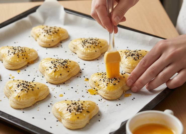 Disponete i cuoricini su una teglia con carta forno: in una tazzina, sbattete il tuorlo con il latte e spennellate la superficie di ogni rustico. Cospargete con i semi di sesamo e papavero e cuocete in forno statico preriscaldato a 200 gradi per circa 12-15 minuti o fino a che saranno ben gonfi e dorati. Estraete e lasciate intiepidire, quindi gustateli subito!