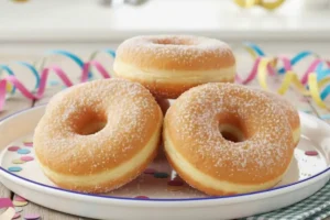 fatti-fritti-sardi-ricetta-originale-soffice Vassoio di Fatti Fritti sardi (Parafrittus) dorati e ricoperti di zucchero semolato, con la tipica riga bianca centrale, pronti da mangiare.