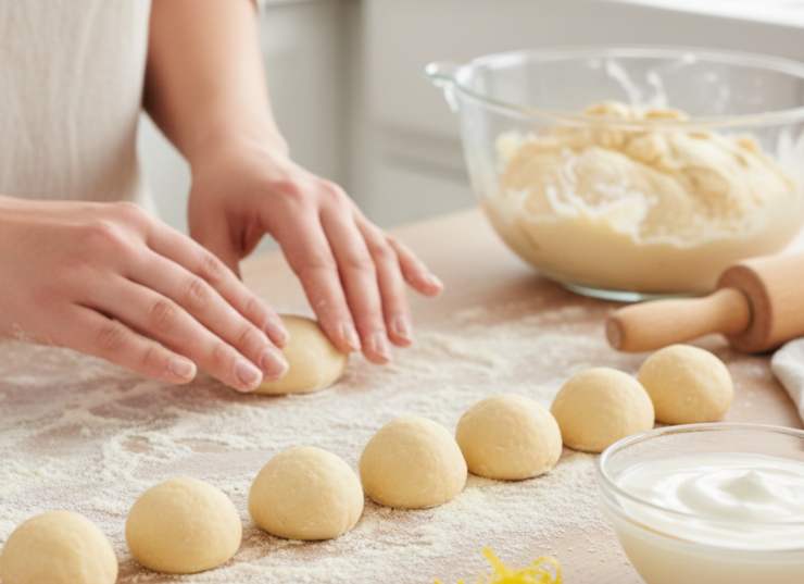 Ricavate dei piccoli cordoncini e tagliateli a pezzetti grandi come una noce: arrotondateli con le mani per formare delle palline perfette. Scaldate l’olio di arachidi a circa 170 gradi e tuffate poche castagnole alla volta: si gonfieranno e saliranno a galla.