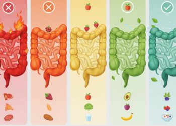 Infografica protocollo 7 giorni per il reset intestinale: transizione da intestino infiammato rosso a sano verde