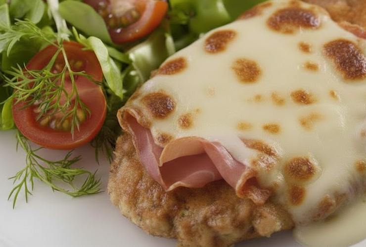 Distribuiamo su ogni fettina di carne un paio di fettine di prosciutto e poi una di mozzarella tagliata sottile (più asciutta è meglio è). Aggiungiamo un tocchetto di burro su ogni cotoletta e inforniamo a 180 gradi. Lasciamo cuocere 10/15 minuti fino a quando la carne sarà cotta e la mozzarella sciolta. Et voilà: aggiustiamo il sale e via a tavola.