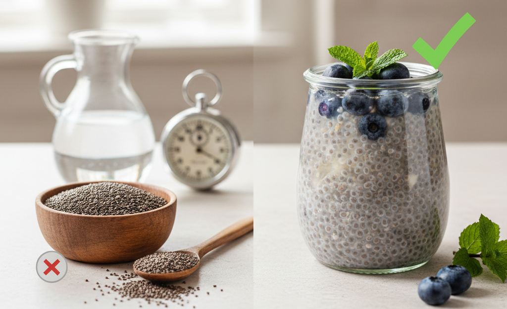 Confronto tra semi di chia secchi e ammollo corretto con un segreto da scoprire per la salute intestinale