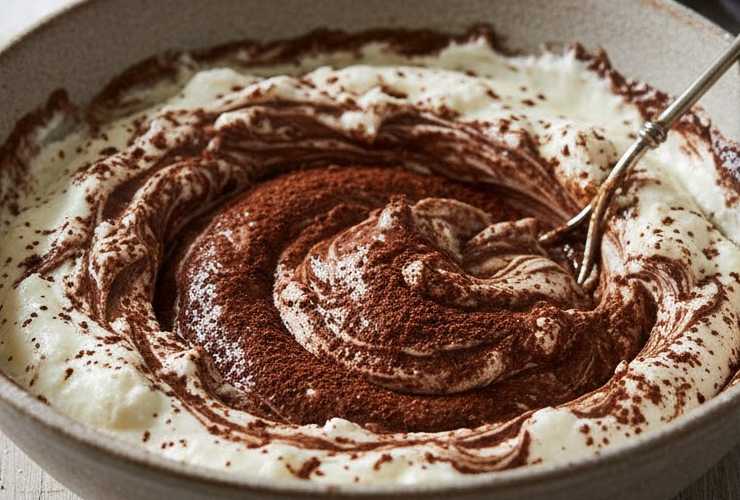 A questo punto riversiamo anche il composto di biscotti sbriciolato nella ricotta e lavoriamo ancora con una spatola per ottenere un unico impasto appiccicoso. Stacchiamo dei pezzetti e formiamo delle palline;