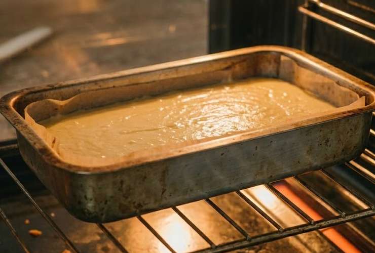 Riversiamo il composto ottenuto in una teglia foderata e cuociamo a 180 gradi per venti minuti finché non sarà ben dorato. Spegniamo il forno, tiriamo fuori la teglia e lasciamo raffreddare. Andiamo poi a sbriciolare il pan di spagna ottenuto in una ciotola, tenendone da parte una porzione;