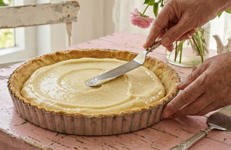 Realizzate un velo sottile e fate indurire in frigo per 5 minuti. Una volta rassodata la base, farcite con la crema fredda e decorate con le fragole. Se volete un tocco in più, scaldate e filtrate la marmellata di fragole e spennellate la superficie: diventerà lucidissima ed elegante. Servite e godetevi la vostra crostata perfetta!