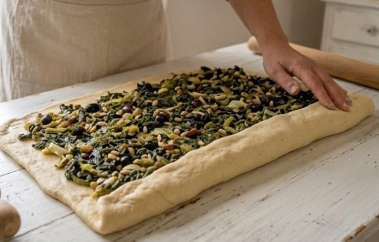 Adagiate il rotolo in uno stampo a ciambella (il “ruoto”) precedentemente unto con un po’ di strutto e chiudete bene le estremità. Coprite e lasciate lievitare ancora per circa un’ora sempre in un luogo caldo. Cuocete in forno statico già caldo a 180 gradi per circa 45/50 minuti: deve risultare dorato e suonare vuoto se lo picchiettate sotto. Fatelo intiepidire e gustatelo, sentirete che bontà!