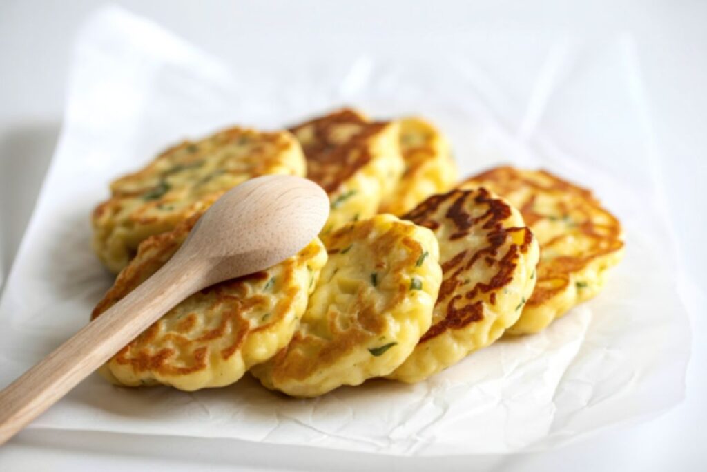 focaccine di patate su carta bianca