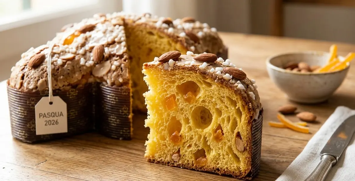Fetta di colomba pasquale con alveolatura soffice, canditi e glassa di mandorle - Test Altroconsumo 2026