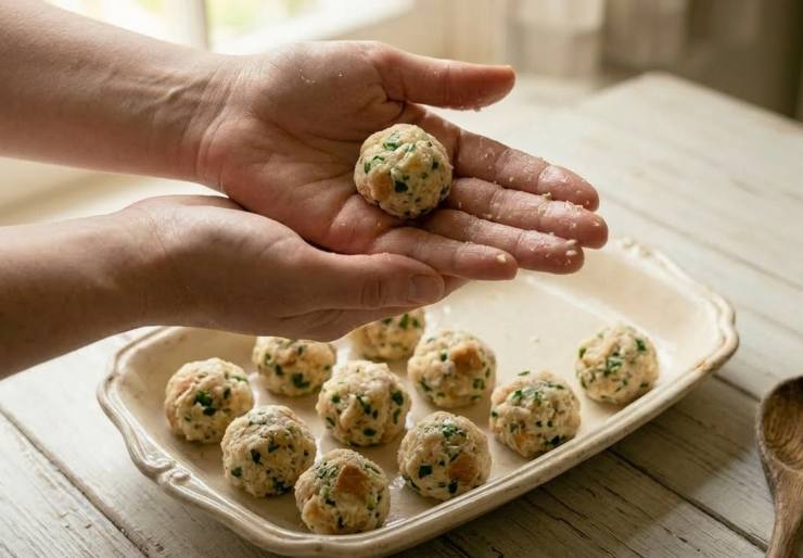 Prelevate delle piccole porzioni di impasto e formate le vostre polpette, quindi trasferitele in frigorifero. In una casseruola capiente fate soffriggere leggermente la cipolla tritata nell’olio extra vergine d’oliva. Aggiungete la passata di pomodoro, un pizzico di sale e qualche foglia di basilico: portate a bollore, poi abbassate la fiamma e lasciate cuocere per 10 minuti.