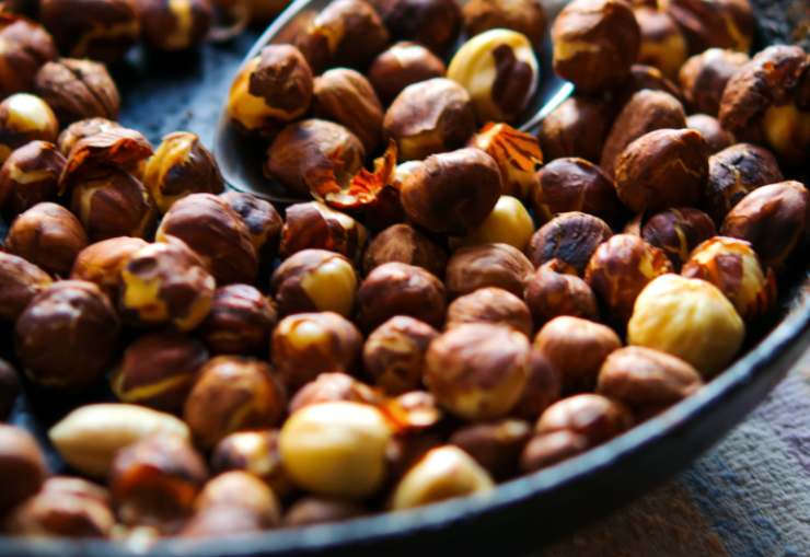 La prima cosa da fare è tostare le nocciole: io procedo in padella ma se preferite potete usare anche il forno. Una volta dorate le riversiamo in un frullatore e tritiamo fino ad ottenere una sorta di pasta;
