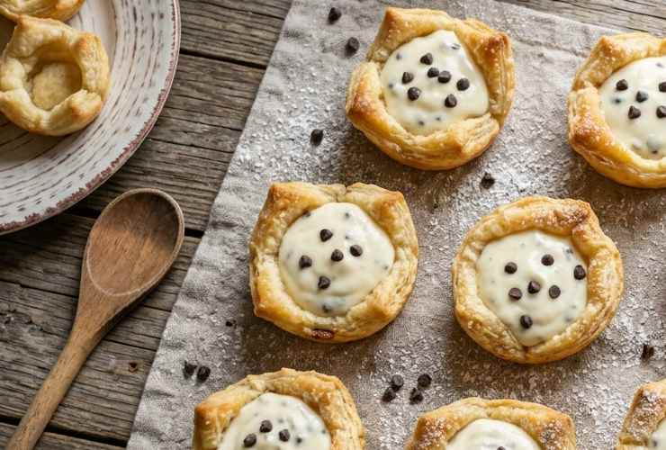 Lasciamo raffreddare i cestini di sfoglia e poi togliamoli dallo stampo con delicatezza. Adagiamoli in un vassoio e riempiamoli con la crema ottenuta. Spolveriamo, se di nostro gusto, con dello zucchero a velo ed eccoli pronti da gustare.