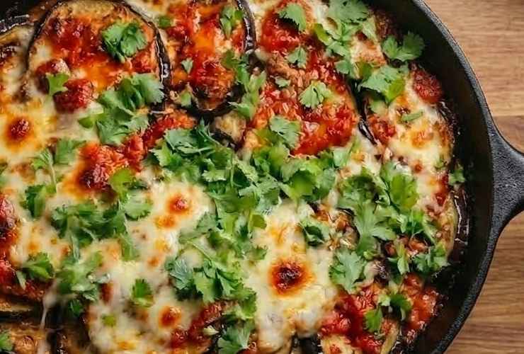 Andiamo ad unire le melanzane arrostite alla padella sol sugo di pomodoro, distribuendo le fettine e assicurandoci che siano immerse e ricoperte di pomodoro. Copriamo col coperchio e lasciamo cuocere altri cinque o sei minuti. Distribuiamo quindi la mozzarella a fettine sottili e di nuovo copriamo col coperchio. Facciamo cuocere a fiamma dolce finché sarà del tutto sciolta. Spegniamo la fiamma e via a tavola.