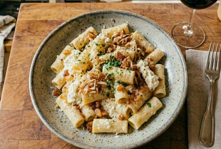 Uniamo la ricotta allo speck e spegniamo la fiamma, quindi mescoliamo. Scoliamo la pasta conservando un po’ di acqua di cottura e riversiamola nella padella. Mescoliamo unendo il liquido all’occorrenza e aggiustiamo il sale. Spolveriamo con parmigiano e noce moscata e serviamo subito: fenomenale.