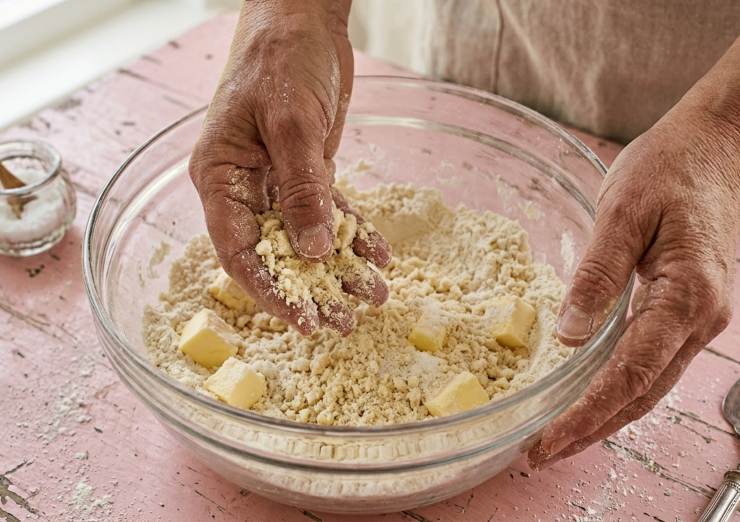 Lavorate la farina con il burro freddo fino ad ottenere un composto sabbioso, poi aggiungete lo zucchero, la buccia grattugiata di limone ed infine i tuorli. Compattate velocemente senza scaldare l’impasto, avvolgetelo nella pellicola e lasciatelo riposare in frigo per almeno 1 ora. Trascorso il tempo necessario, stendete la frolla ad uno spessore di 4 millimetri e foderate lo stampo imburrato ed infarinato. Bucherellate il fondo e trasferite la teglia in freezer per 15 minuti prima di infornare.