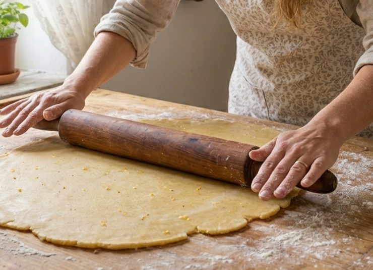 Stendete la frolla ad uno spessore di circa 5 millimetri e foderate la base ed i bordi di un classico ruoto del diametro di circa 24/26 centimetri imburrato ed infarinato. Versate il ripieno lasciando un dito dal bordo e ricavate 7 strisce dalla frolla avanzata. Posizionatene 4 in un senso e 3 nell’altro, formando dei rombi perfetti: non incrociate le strisce a 90 gradi, ma in diagonale.