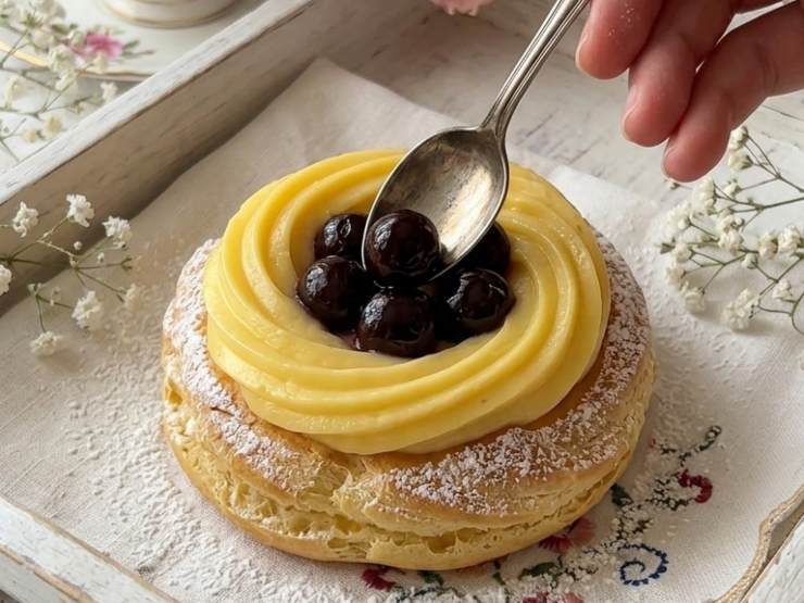 Cuocete a fiamma media mescolando continuamente con una frusta fino a quando la crema sarà densa e vellutata. Spegnete, trasferite in una ciotola, coprite con pellicola a contatto e lasciate raffreddare completamente.Una volta fredde, farcite le zeppole con un generoso ciuffo di crema, adagiate un’amarena o più amarene sciroppate in cima e spolverizzate con zucchero a velo. Gustatele subito, golose e ricche!