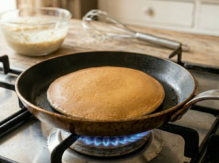 Scaldate una padella antiaderente e versate due cucchiaiate di impasto per ogni pancake, cercando di formare dei dischi alti. Coprite immediatamente con un coperchio: il vapore aiuterà la crescita. Quando vedete comparire delle bollicine in superficie (circa 2/3 minuti), girate i pancake con una spatola e cuocete per un altro minuto senza coperchio. Una volta terminata la cottura farciteli come preferite e gustateli!&nbsp;