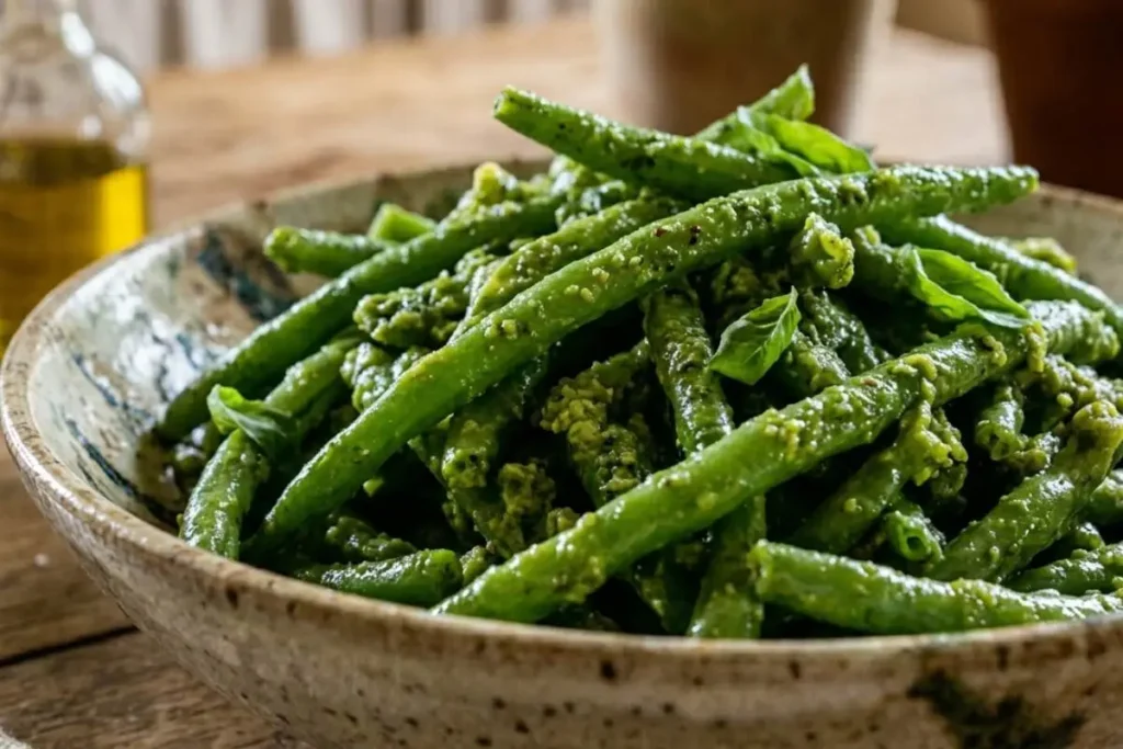 fagiolini al pesto in ciotola