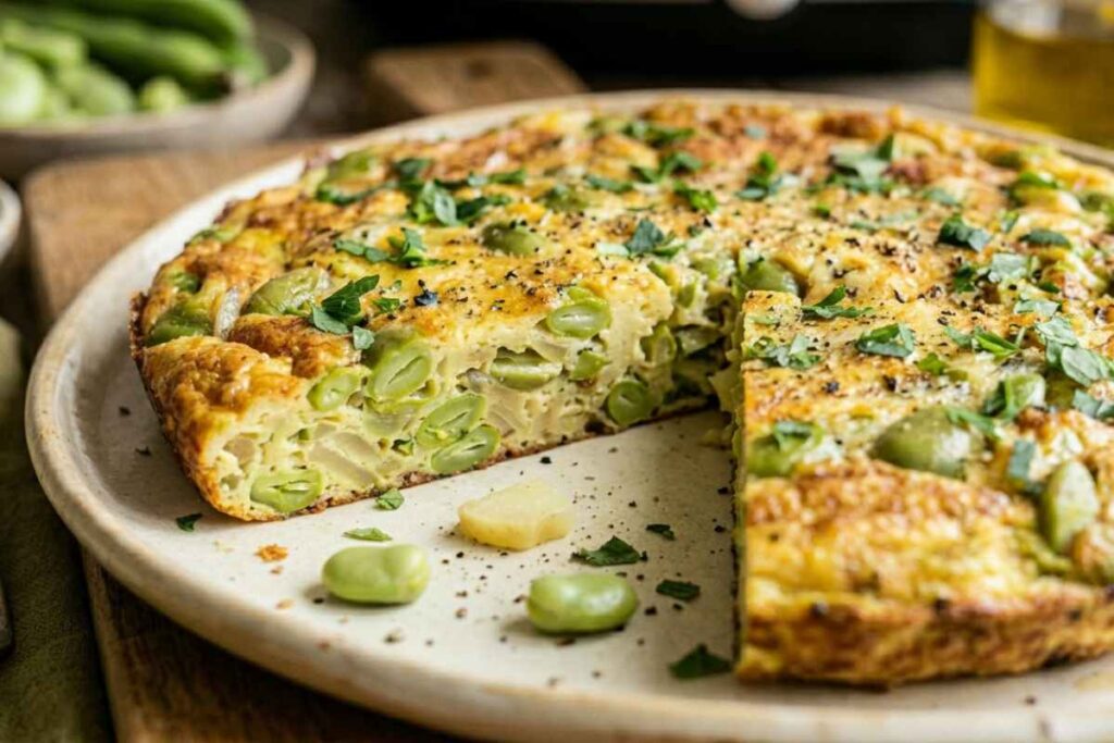 frittata di fave con fetta tagliata