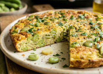frittata di fave con fetta tagliata