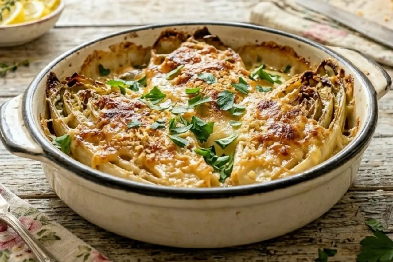 Trasferite ora l’indivia in una pirofila da forno ed appoggiate sopra le fettine di scamorza.In una ciotolina, mescolate il parmigiano con il pangrattato e spolverizzate generosamente sopra l’indivia. Cuocete in forno in funzione grill a 200 gradi per 5/8 minuti, finché si sarà formata una crosticina dorata e croccante. Estraete la vostra pirofila e servite subito in tavola, filante e deliziosa!