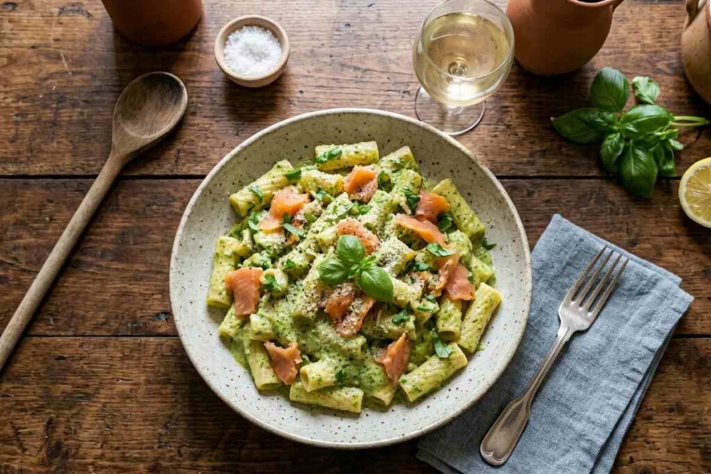 pasta con crema di zucchine e salmone