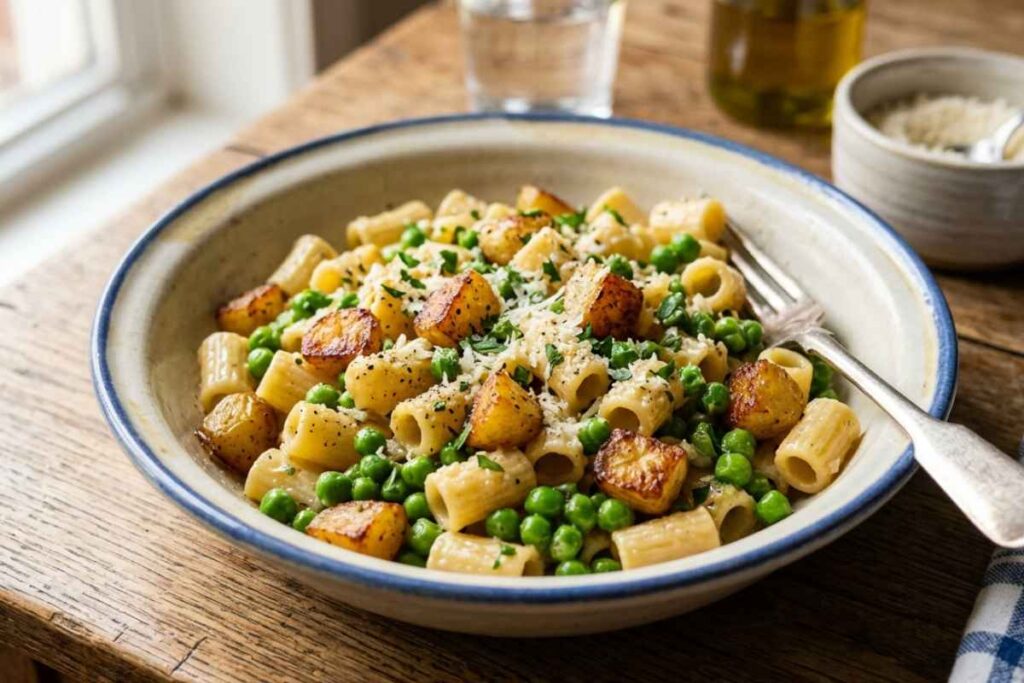 pasta con patate e piselli