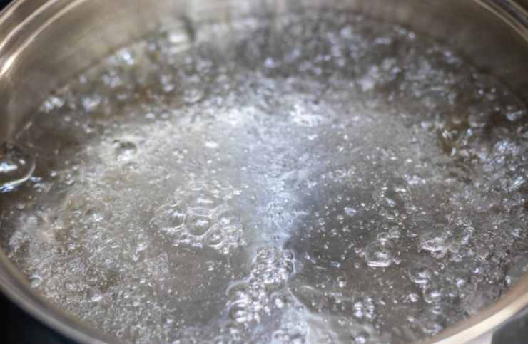 Riempiamo e portiamo subito sul fuoco la pentola con l’acqua per la cottura della pasta e una volta a bollore condiamo col sale e caliamo;