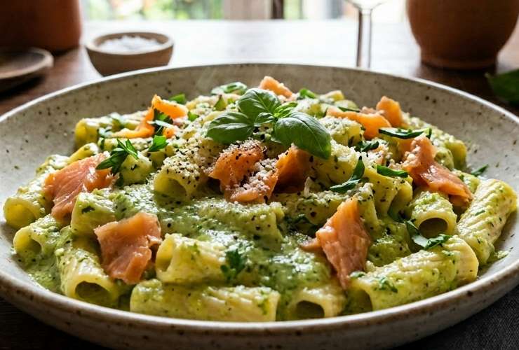 Scoliamo la pasta e riversiamola nella padella, quindi uniamo il salmone affumicato tagliato a pezzetti o listarelle. Mescoliamo a fiamma dolce per condire bene la pasta e controlliamo il sale. La nostra pasta è pronta da servire.