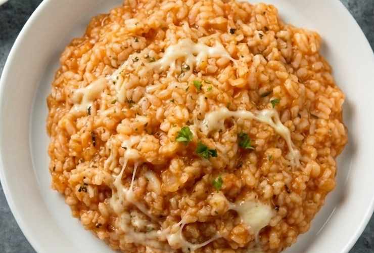 Spegniamo il fuoco quando il riso è ancora leggermente al dente e aggiungiamo il burro e il parmigiano grattugiato. Uniamo quindi cubetti di mozzarella e il basilico e per amalgamare il tutto, fino a quando la mozzarella non inizierà a filare. Distribuiamo nei piatti e corriamo a tavola.