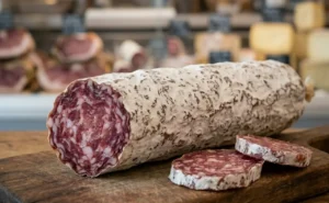 Salame nostrano artigianale su tagliere in legno per avviso richiamo alimentare Ministero