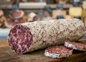 Salame nostrano artigianale su tagliere in legno per avviso richiamo alimentare Ministero