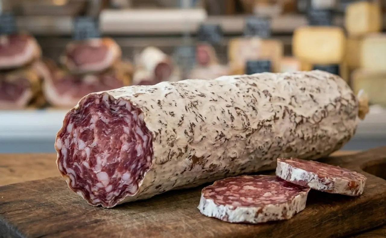 Salame nostrano artigianale su tagliere in legno per avviso richiamo alimentare Ministero
