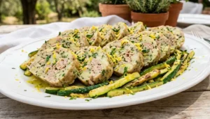 polpettone-tonno-patate-freddo-limone Fette sode e compatte di polpettone freddo di tonno e patate al limone con zucchine croccanti.