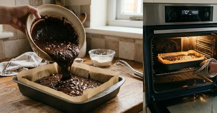 Rivestite di carta forno una teglia rettangolare, versatevi all’interno il composto e infornate in forno già caldo a 170 °C per 40 minuti circa. Una volta che la torta risulta cotta sfornatela, lasciatela raffreddare e tagliatela a quadrati. Ricoprite di zucchero a velo oppure con una glassa al cioccolato.