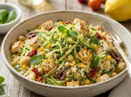 Couscous freddo con zucchine, mais pomodorini e feta
