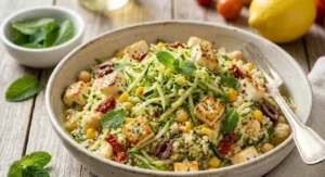 Couscous freddo con zucchine, mais pomodorini e feta