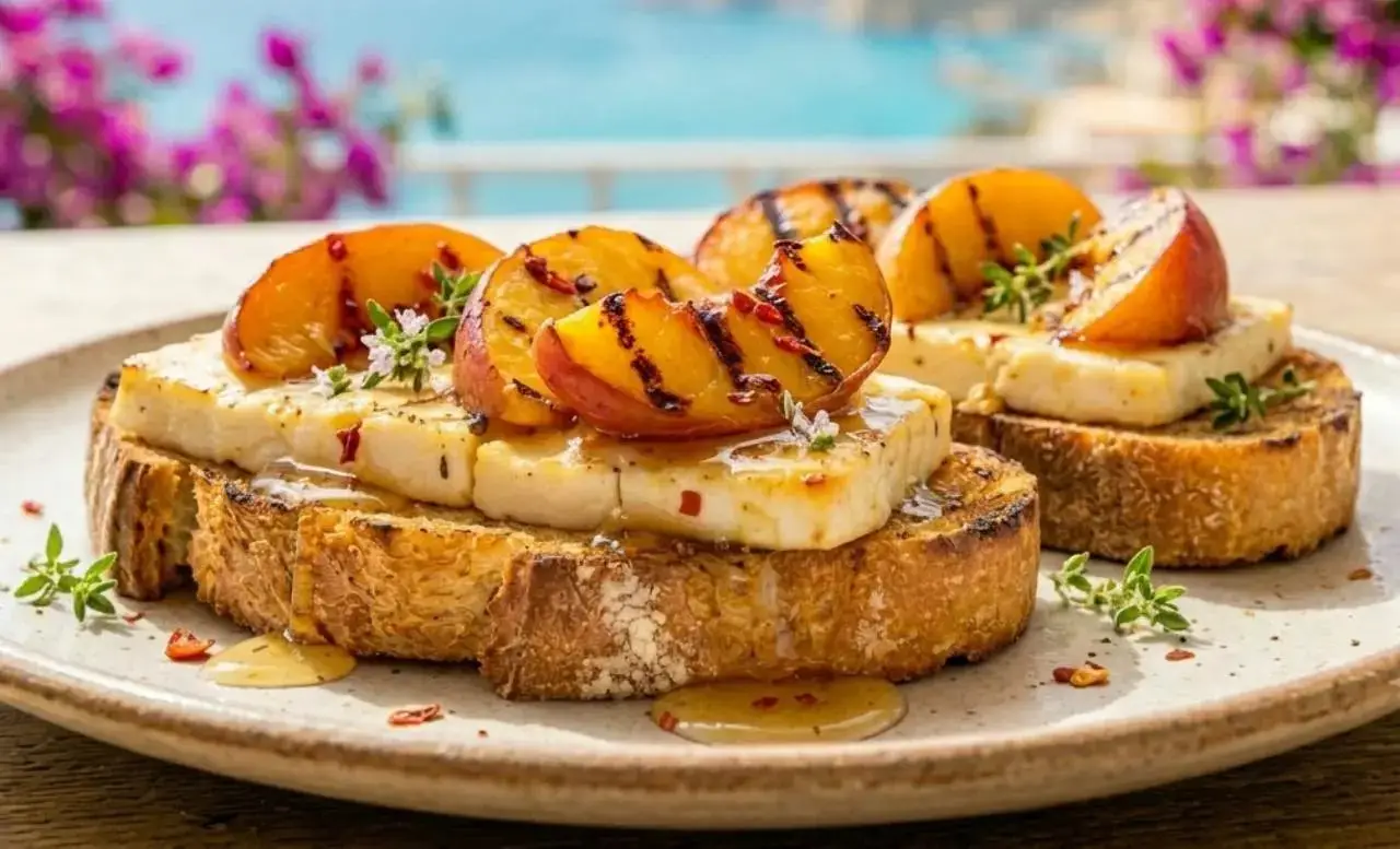 La bruschetta con feta e pesche che ti svolta l’aperitivo estivo: non vorresti più smettere di mangiarla