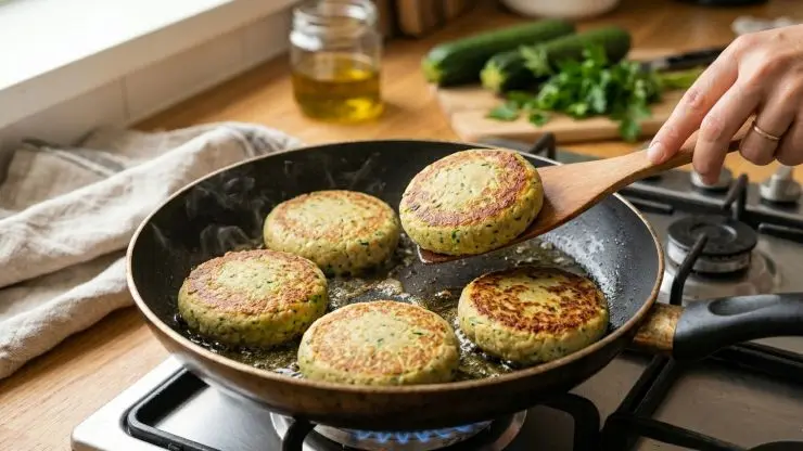 Scaldate l’olio extra vergine d’oliva in una padella antiaderente. Adagiate i burger ancora freddi di freezer e cuoceteli a fiamma media circa 4 minuti per lato, girandoli una sola volta con una spatola larga fino ad ottenere una doratura uniforme. Serviteli subito, croccanti e saporiti, faranno impazzire anche i bambini!