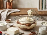 Ingredienti alternativi al mascarpone disposti su un tavolo da cucina per preparare dolci e tiramisù leggeri