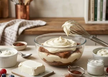Come sostituire il mascarpone nelle ricette Ingredienti alternativi al mascarpone disposti su un tavolo da cucina per preparare dolci e tiramisù leggeri