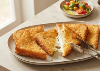 Vassoio con mozzarella in carrozza al forno dorata, croccante e filante