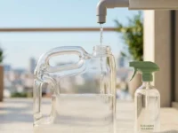 Una tanica trasparente sul balcone che raccoglie l'acqua di condensa del condizionatore
