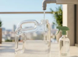 come-riutilizzare-acqua-condensa-condizionatore-pulizie Una tanica trasparente sul balcone che raccoglie l'acqua di condensa del condizionatore